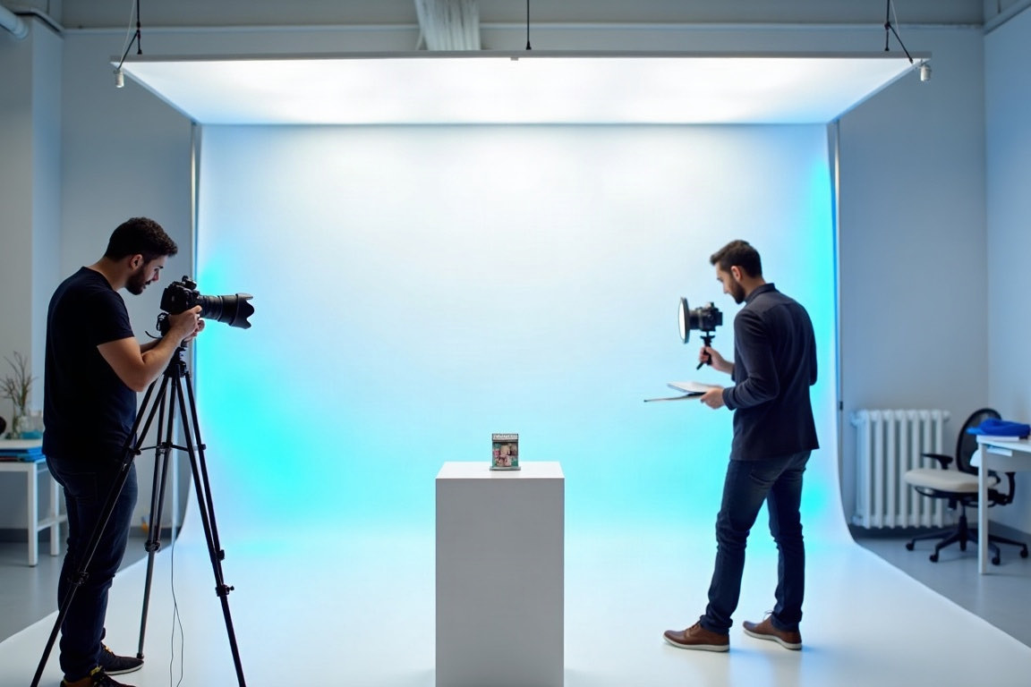 Sesión de fotografía publicitaria de producto en ciclorama