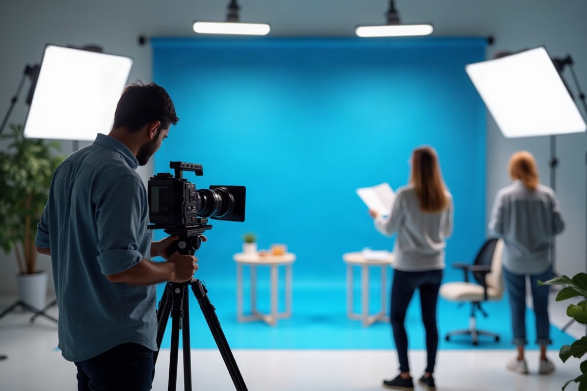 Set de rodaje de un comercial con cámara y luces
